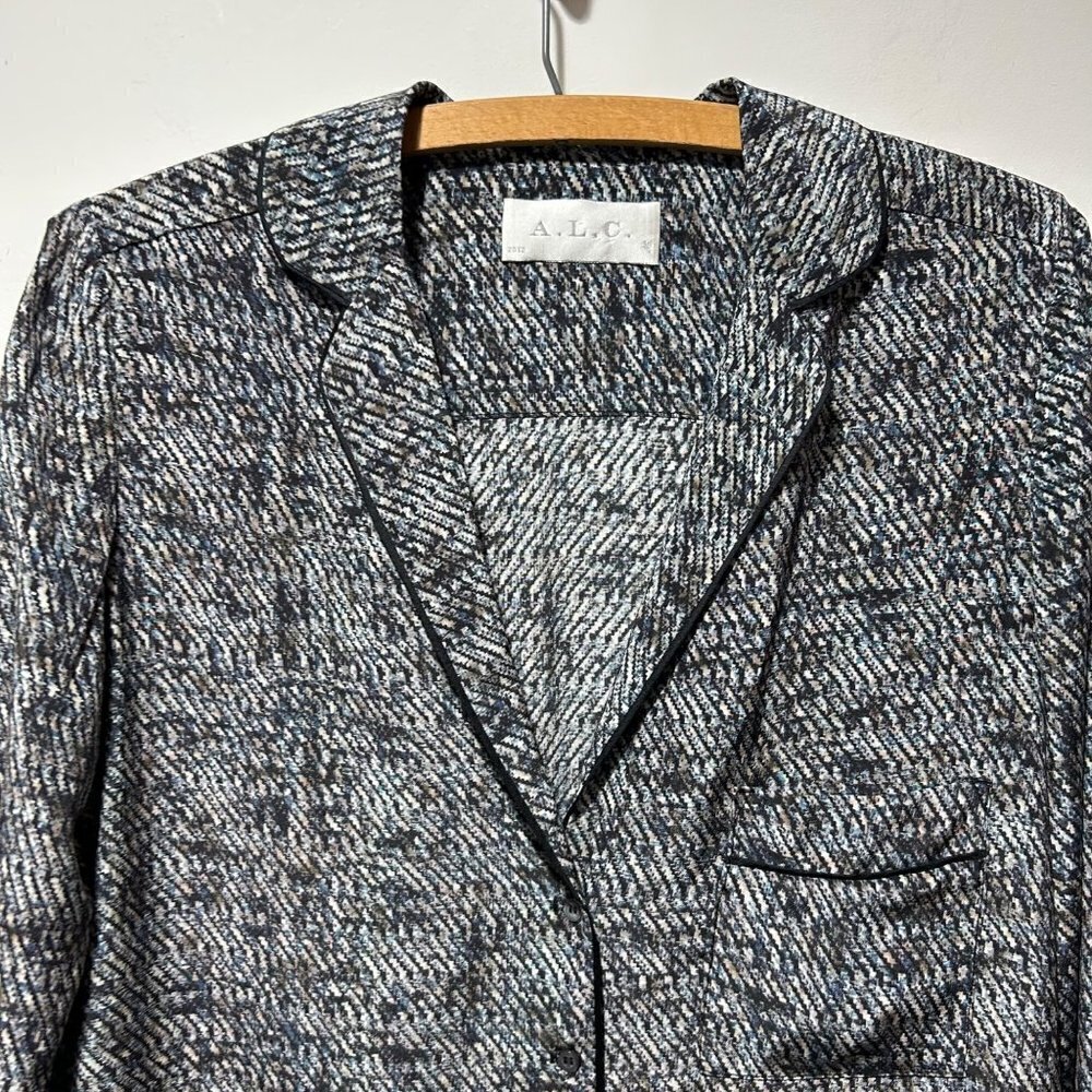 🌷Sale* A.L.C. 100% Silk Mini Dress Size Small Pajama Shirt Dress Gray Pattern - Picture 8 of 15